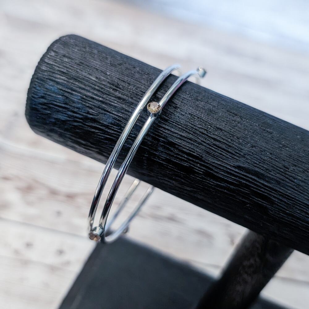 Set of 2 Silver Tone Bracelets - One With Gems
